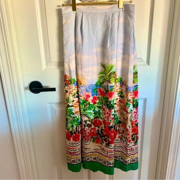 🌴 ZARA Printed Knot Top Midi Skirt Set Colorful Vibrant Art Scenery Print XS - Picture 10 of 16